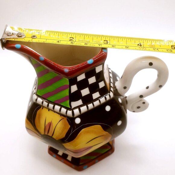 Studio Designworks Ceramic Creamer Pitcher Hand Painted Flower Pattern 5.25" H - Picture 10 of 11